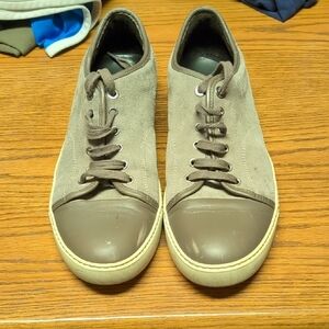 Lanvin Leather Taupe Lace-Up Sneakers